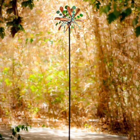 Solar Wind Spinner Aviator3 75in Multi-Color Seasonal LED Lighting Solar Powered Glass Ball with Kinetic Wind Spinner Dual Direction for Patio Lawn & Garden, Easy to Assemble and LED Color Changing in Saudi Arabia