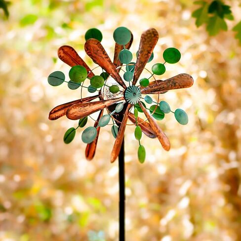 Solar Wind Spinner Aviator3 75in Multi-Color Seasonal LED Lighting Solar Powered Glass Ball with Kinetic Wind Spinner Dual Direction for Patio Lawn & Garden, Easy to Assemble and LED Color Changing in Saudi Arabia