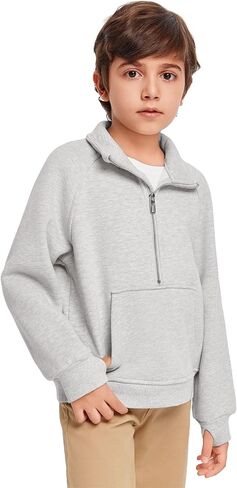 Haloumoning Boys Thumb Hole Sweatshirts Half Zipper Long Sleeve Fleece Pullover with Pockets 5-14 Years in Saudi Arabia