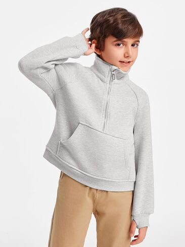 Haloumoning Boys Thumb Hole Sweatshirts Half Zipper Long Sleeve Fleece Pullover with Pockets 5-14 Years in Saudi Arabia