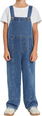 Haloumoning Boys Overalls Denim Cute Adjustable Straps Bib Overalls Kids Loose Fit Jean Jumpsuits 5-14 Years in Saudi Arabia