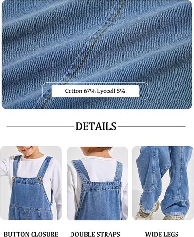 Haloumoning Boys Overalls Denim Cute Adjustable Straps Bib Overalls Kids Loose Fit Jean Jumpsuits 5-14 Years in Saudi Arabia