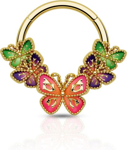Mooncrush Jewelry Colorful Flower Septum Rings 16G Gold Septum Jewelry Butterfly Daith Earrings for Women Dainty Daith Piercing Jewelry Stainless Steel in Kuwait