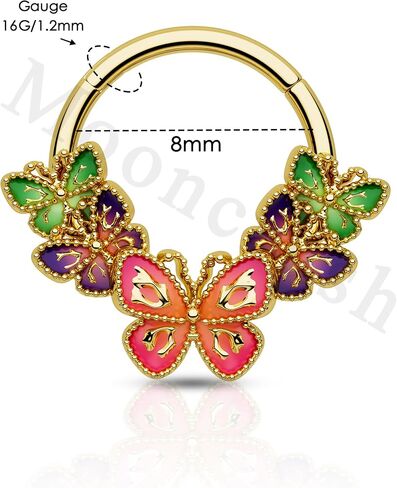 Mooncrush Jewelry Colorful Flower Septum Rings 16G Gold Septum Jewelry Butterfly Daith Earrings for Women Dainty Daith Piercing Jewelry Stainless Steel in Kuwait