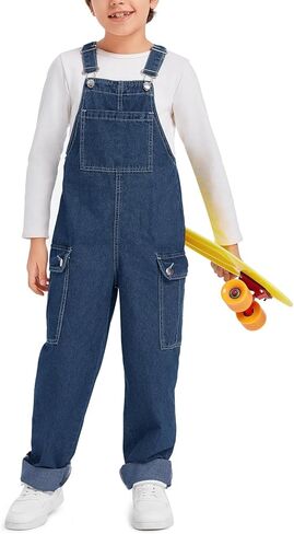 Haloumoning Boys Fashion Denim Overalls with Flap Pockets 5-14 Years in Saudi Arabia