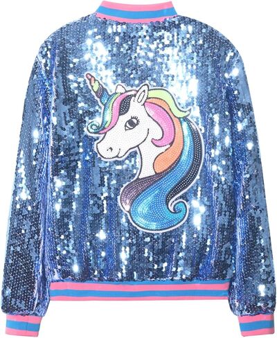 WELAKEN Unicorn Sequin Jacket for Girls Kids Toddler Sparkle Zipper Bomber Jacket with Pockets in Kuwait