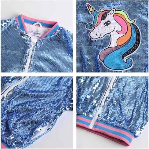 WELAKEN Unicorn Sequin Jacket for Girls Kids Toddler Sparkle Zipper Bomber Jacket with Pockets in Kuwait