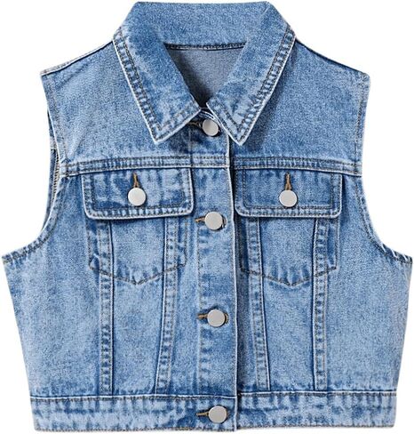 SweatyRocks Girl's Denim Vest Button Down Sleeveless Jean Jacket Outerwear with Pockets in Saudi Arabia