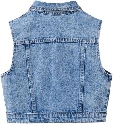 SweatyRocks Girl's Denim Vest Button Down Sleeveless Jean Jacket Outerwear with Pockets in Saudi Arabia
