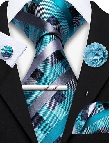 Barry.Wang Men Zipper Ties Extra Long Lapel Pin Tie Clip Set Stripe/Paisley Pre-Tied Necktie Pocket Square Cufflinks Wedding in Saudi Arabia
