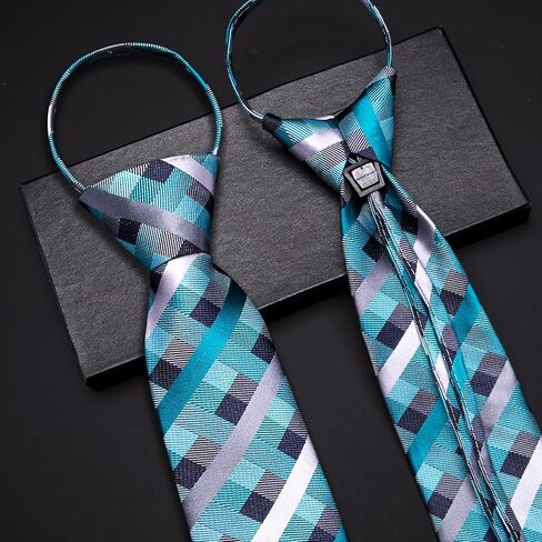 Barry.Wang Men Zipper Ties Extra Long Lapel Pin Tie Clip Set Stripe/Paisley Pre-Tied Necktie Pocket Square Cufflinks Wedding in Saudi Arabia