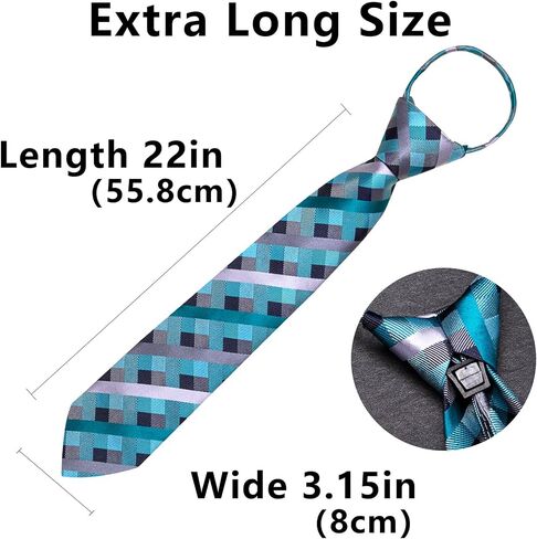 Barry.Wang Men Zipper Ties Extra Long Lapel Pin Tie Clip Set Stripe/Paisley Pre-Tied Necktie Pocket Square Cufflinks Wedding in Saudi Arabia