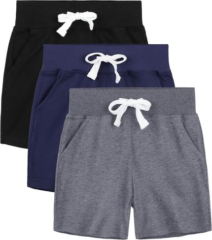 3 Pack Toddler Boys Cotton Shorts Little Boys Athletic Shorts Drawstring Pull-on Shorts with Pockets for Boys Active in Saudi Arabia