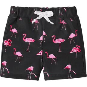 WDIRARA Boy's Flamingo Print Drawstring Elastic Waist Swimwear Pants Summer Beach Shorts