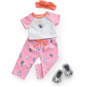 American Girl Truly Me 18-inch Doll Waking Up is Ruff PJs Outfit with Plush Slippers and Knotted Headband, for Ages 6+