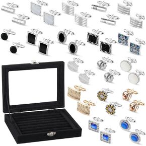 18 Pairs Cufflinks with Display Jewelry Case Men's Tuxedo Cuff Links Classic Tone Cuff Links with Jewelry Gift Box Cuff Links Holder Box for Groom Wedding Party Business Gift