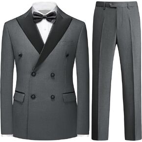 Rogers & Morris Tuxedo Suits for Men Solid 2 Piece Regular Fit Formal Set Peak Lapels Double Breasted Jacket and Pants in Saudi Arabia
