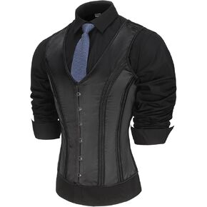 Mens Corset Suit Vest Vintage Waistcoat Black Slimm Fit Lace Up Boned 6 Buckles Tight Tops Wedding Stage