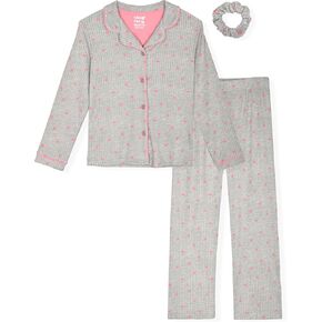 Sleep On It Girls Pajamas Set 2-Piece Pajama Coat and Sleep Pants For Kids With Matching Schrunchie