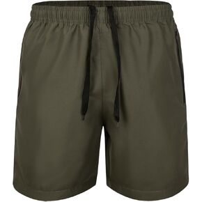 Men's Swim Trunks with Zipper Pockets and Mesh Lining,Beach Shorts with Drawstring ，Quick Dry Swim Shorts, Solid Beach Shorts
