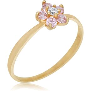AVORA 10K Yellow Gold 0.18 CTTW Pink Simulated Diamond CZ Flower Ring Size 4.5 - Size 4.5