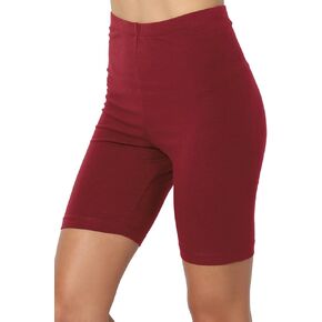 TheMogan Women's Mid Thigh Stretch Cotton Span High Waist Active Basic Short Leggings