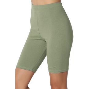 TheMogan Women's Mid Thigh Stretch Cotton Span High Waist Active Basic Short Leggings