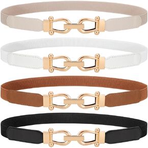WERFORU 4 Pack Women Skinny Elastic Waist Belt Gold Buckle Stretchy Thin Belt for Jeans Dress