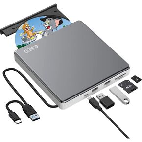 محرك أقراص CD DVD خارجي USB 3.0 نوع C CD DVD +/-RW محرك ناسخ محمول DVD/CD ROM قارئ كاتب مع فتحتين USB وTF/SD مشغل DVD بصري نحيف لأجهزة الكمبيوتر المحمول Mac MacBook Windows 11 10 PC Linux OS in Kuwait