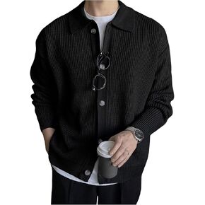 GORGLITTER Men's Cardigan Sweater Knit Collar Neck Button up Sweaters