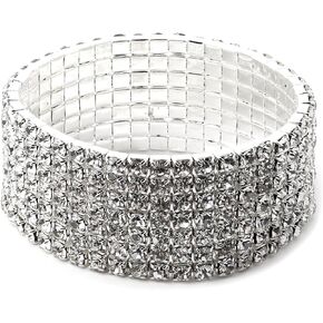 Topwholesalejewel Silver Aurora Borealis Square Rhinestones 4 Strand Stretch Bracelet