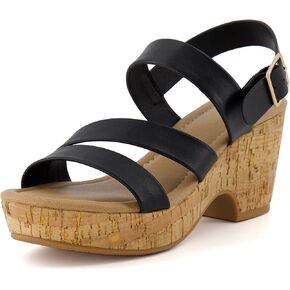 CUSHIONAIRE Women's Russ cork wedge sandal +Memory Foam, Wide Widths Available, Tan 11