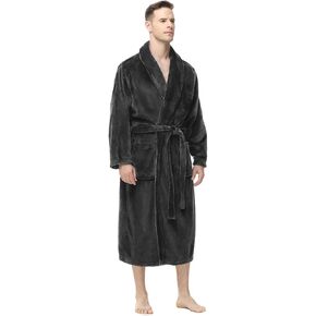 Mens Fleece Robe, Soft Plush Robe for Men, Mens Bathrobe Spa Robe with Belt & 2 Pockets