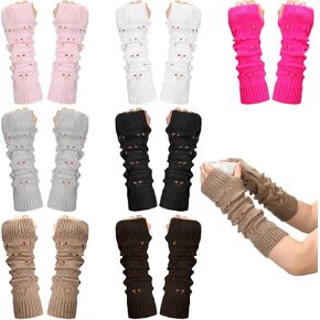 7 Pairs Kawaii Arm Warmers Grunge Ripped Glove Long Fingerless Y2K Gloves Heart Hollow Japanese Arm Warmers Crochet Loose Glove for Women Lolita, 7 Colors