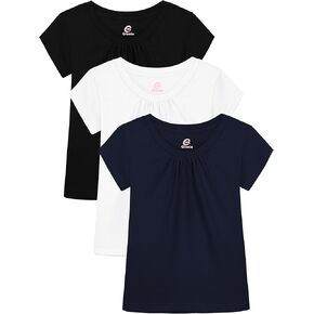 3 Pack Girls Shirts Girls Cotton T Shirts Kids Crew Neck Tee Tops Summer Short Sleeve Tshirts for Teen Girls