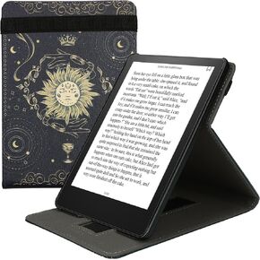 kwmobile Cover Compatible with Amazon Kindle Paperwhite 11. Generation 2021 Case - Stand + Strap - Library Motto Multicolor