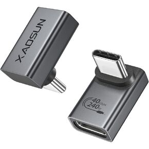 XAOSUN 240W Right Anlge USB C Adapter, 90 Degree USB C Male to USB C Femal Adapter, 40Gbps PD 240W USB4 Adapter for Thunderbolt 4,MacBook,Tablet,Docks,ROG Ally,Steam Deck (2 Pack)