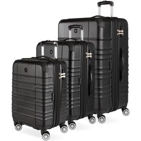 SwissGear Sonic Pro Hardside Expandable Luggage with Spinner Wheels and TSA Lock, Black, 3-Piece Set (20/24/28)