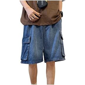شورت جينز فضفاض للرجال مقاس عادي صيفي من قماش الدنيم قصير كاجوال هيب هوب سكيت طول حريص Y2K جينز كارجو in Kuwait