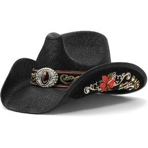 Cowboy Hats for Women and Men Straw Western Hat Embroidered Cowboy Hat for Cowboys and Cowgirls