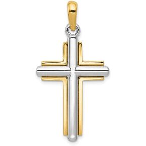 Solid 14k Yellow and White Gold Two Tone Cross Pendant Charm - 41mm x 20mm