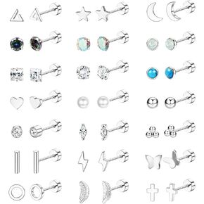 Jstyle Hypoallergenic Flat Back Stud Earrings for Women Men Surgical Stainless Steel Earrings Set for Sensitive Ears Cartilage Earring Small Flatback Studs Earrings Stacks Screw Back Earrings Piercing