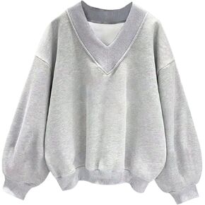 Hilinker Women Oversized Sweatshirts V Neck Pullover Long Sleeve Hoodies Tops Casual Fashion Outfits Clothes 2024