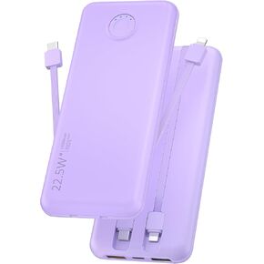 citicr Portable Charger 12000mAh, SCP22.5W QC4.0 PD20W Slim Power Bank Fast Charging Built in Cables, External Battery Pack USB C Charge 5 Devices Compatible for iPhone, Huawei and More