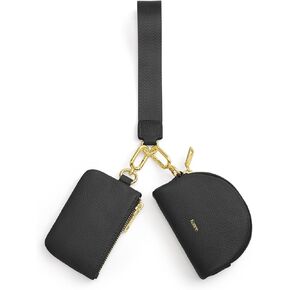 Kattee Mini Leather Wristlet Wallets for Women, Zip Around Dual Pouch Keychain Wristlet Detachable Coin Purse Change Pouch