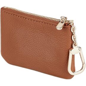 Full Grain Leather Coin Purse with Key Chain - Small Change Purse Keychain Card Holder Keychain Pouch Small Keychain Wallet for Women and Men (Brown)