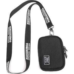JEMINAL Lanyard Travel Little Coin Purse Pouch Fit for Men & Women & Boy & Girl: Change & Cards & Cash Dual Zip Travel Wallet with Keychain - Men's Detachable Nylon Essentials Change Pouch Purse Black