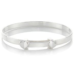 Sterling Silver Adored Folded Love Heart & Diamond Baby Bangle Bracelet. Baptism Bangle | Baby Jewelry | Baby Keepsake | New Baby Gift | Baby Shower & Birthday Gift