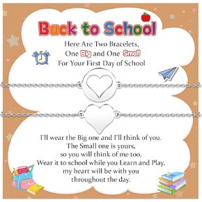 Back to School Gifts Mommy and Me Bracelet Mother Daughter Son Matching Dinosaur Heart Butterfly Bear Bracelets Set for 2 First Day of School Gifts for Her Him Separation Anxiety Gifts