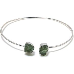 Moldavite Adjustable Cuff Bracelet, 100% Natural Gemstone Certified, 925 Sterling Silver, Handmade Jewelry
